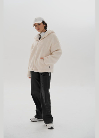 Молочна жіноча куртка тедді баранчик з капюшоном колір молочний р.l/xl 450901 New Trend