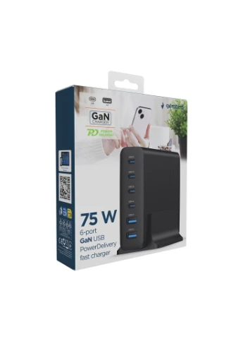 Зарядное устройство 4xUSB-C PD25W + 2xUSB QC3.0 18W black (TA-UC-2A4C-PD75-01-BK) Gembird (387591555)