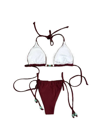 Бордовый летний раздельный купальник амазонка, шторки с трусиками бразилиана s m l (44 46 48) винный Po Fanu