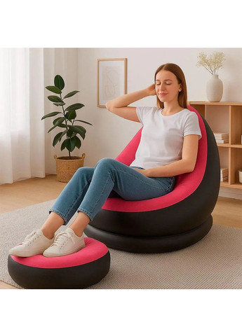 Надувне крісло диван з пуфом насосом флокованим покриттям максимальним навантаженням 100 кг 116х98х83 см (480501-Prob) Рожеве Unbranded (336434323)
