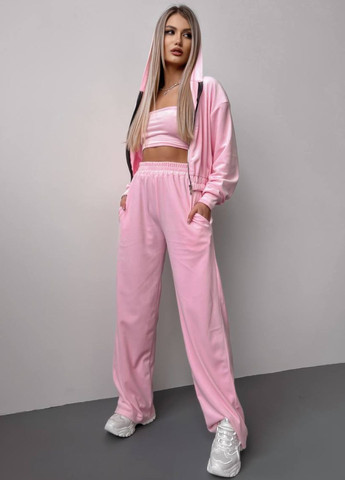 Базовый повседневный велюровый костюм двойка: укороченный худые на молнии + штаны Україна (328214438)