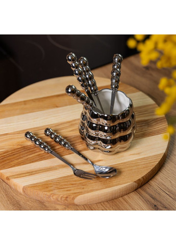 Набор десертных вилок и ложек на 3 персоны с подставкой из фарфора 7 предметов HP-20-61 Yiwu (373994928)