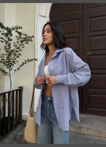 Голубой повседневный рубашка в полоску Гермес с длинным рукавом