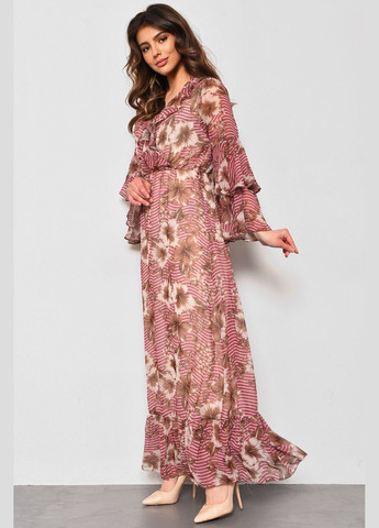 Розовое кэжуал платье женское шифоновое розового цвета с принтом баллон Let's Shop с цветочным принтом