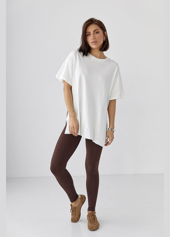 Однотонна футболка з розрізами Lurex - (329626646)