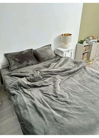 Постельное белье плюшевое евро Home 20761 200х220 см графитовое DUSHKA (327790603)