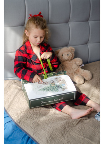 Червона зимня дитяча бавовняна піжама у клітинку червоно-чорна сорочка + брюки PAPLYK