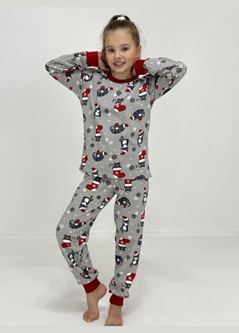 Серая зимняя пижама детская байка новогодние сапожки 158 серая 11849985-5 Triko
