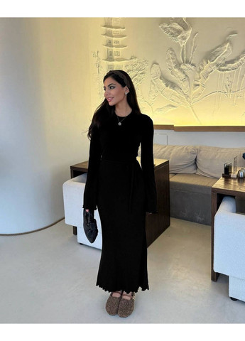 Черное деловое, повседневный, праздничный женское платье из рубчика силуэтная Україна