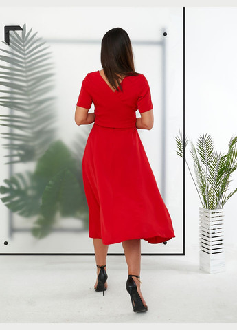 Червона повсякденний сукня міді з поясом на запах No Brand однотонна