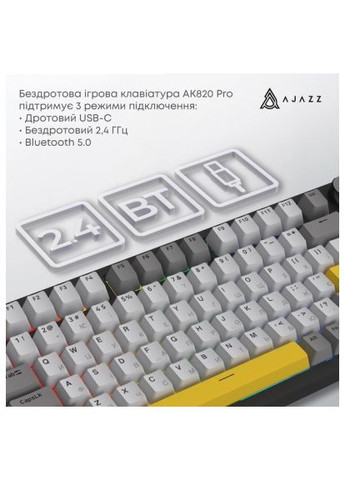 Клавиатура AK820 Pro Flying Fish Switch Purple RGB USB/Wireless/Bluetooth UA Purple (AK820PRO-FF-PWB) Ajazz AK820 Pro Flying Fish Switch Purple RGB USB/Wirele (364659677)