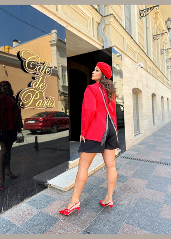 Красный женский пиджак с бахромой No Brand однотонный - всесезон