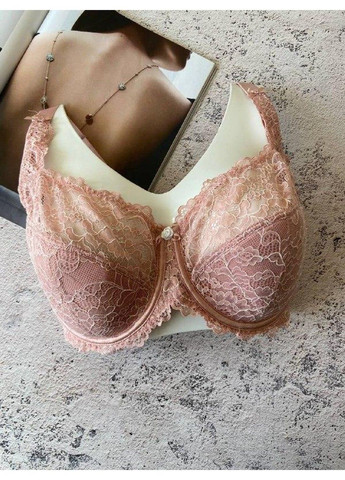 Пудровий мереживний бюстгальтер на 6 розмір, ліфчик великого розміру пудра Lanny Mode