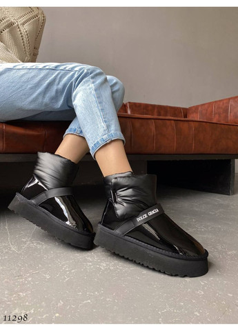 Дутики чорні лаковані No Brand (369628790)