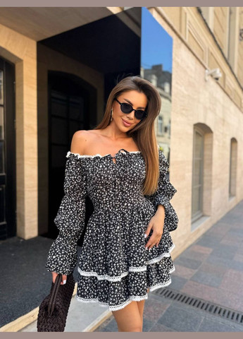 Черное повседневный платье DK/DL Мода без кордонів с цветочным принтом