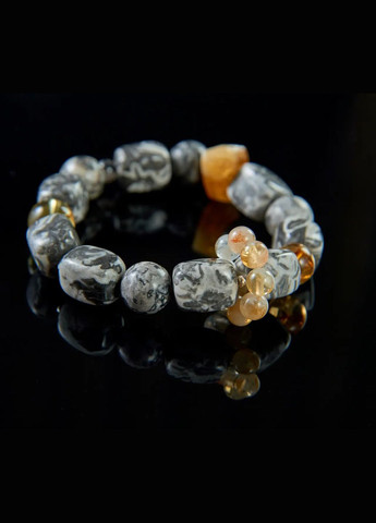Браслет на гумці натуральний камінь Яшма сіра, Цитрін d-12-6мм+- L-18см No Brand Браслет (334350423)