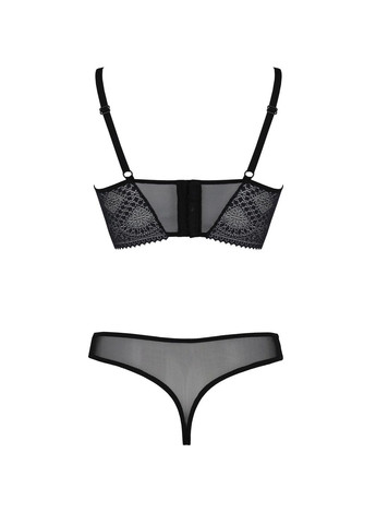 Чорний демісезонний комплект drosera set black,, сітка+мереживо, бюстьє та трусики танга - cherrylove Passion