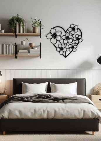 Современная картина на стену в спальню, декоративное панно из дерева "Цветочное сердце", стиль лофт 35х38 см Woodyard (292111813)