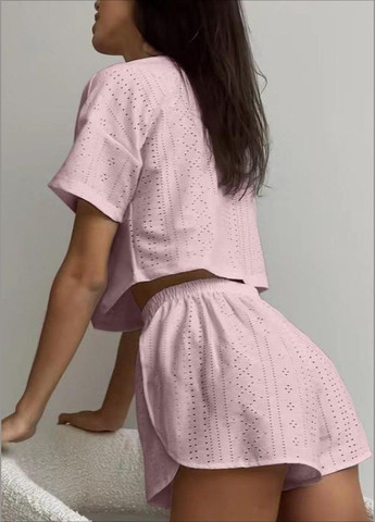 Пудровая женская пижама комплект для дома футболка + шорты Veronica