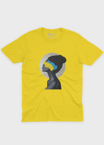 Желтая летняя женская футболка с патриотическим принтом (ts001-3-sun-005-1-063-f) Modno