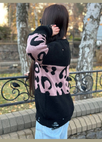 Черный демисезонный обьемный женский свитер-туника черного цвета 30086 No Brand