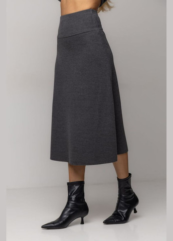 Темно-серая офисная юбка-трапеция в рубчик длиной миди 16467 Lurex