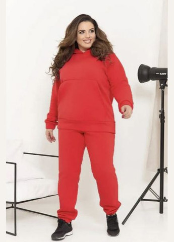 Спортивный костюм женский на флисе красного цвета батал Let's Shop (278274428)