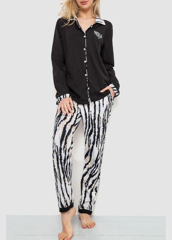 Комбинированная пижама женская, цвет черно-бежевый, Ager