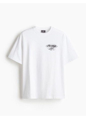 Белая мужская футболка свободного кроя с принтом н&м (56933) s белая H&M