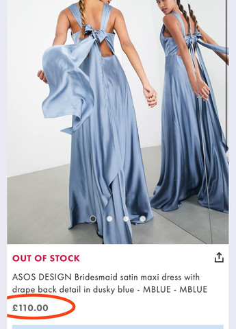 Голубое платье макси атласное с бантом Asos