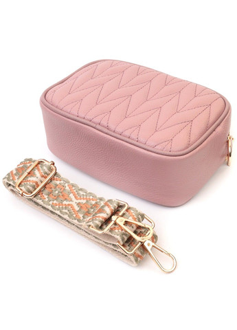 Красивая стеганая женская сумка из натуральной кожи 22614 Розовая Vintage (297993093)