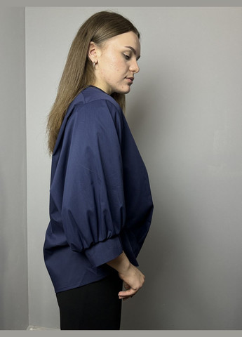 Синіти сорочка жіноча базова коттонова з гудзиками на стійці темно-синя mkad7479-15, синій Modna KAZKA