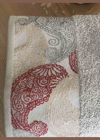 Полотенце махровое гладкокрашенный жаккард бордюр Орнамент 70х140 Катруся орнамент бежевый