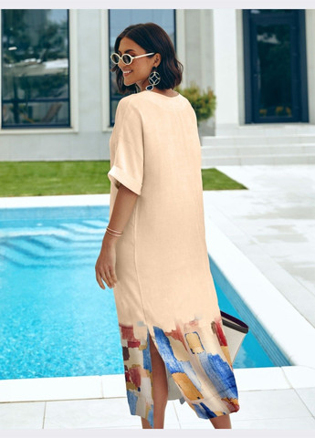 Персикова кежуал сукня вільного крою з принтом по подолу персикова Dressa