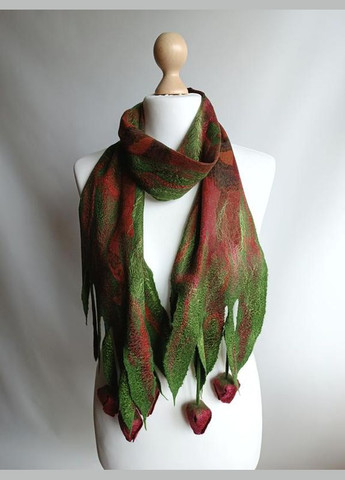 Шарф з тюльпанами, мокре валяння вовни меринос і шовку, ручна робота Hand Made (330766788)