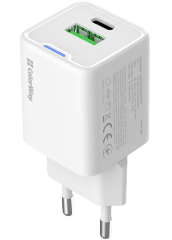 Зарядка тайп сі блок живлення для телефона/айфона/планшет GaN 20W Type-C Power Delivery (PD) + USB Quick Charge (QC 4.0) Colorway GaN Mini (367984429)