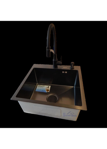 Комплект кухонної мийки HM 50х50 NANO BLACK (DECOR) PVD (3.0/1.0 мм) Kraft (350671397)
