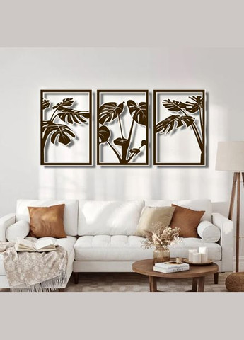 Панно 3D декоративное с объемом 15 мм для стен, Широкие листья коричневое Декоинт (278288601)