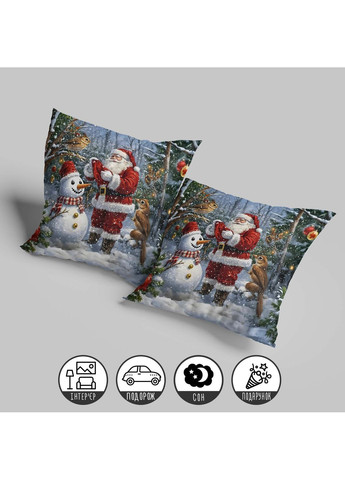 Новогодняя подушка с изображением Санта-Клауса, сов и снеговика 35 х 35 см 13212 WONKEY (364288352)