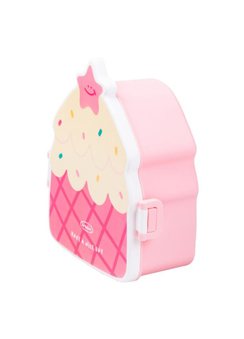 Детский ланч-бокс на две секции 950 мл розовый контейнер для еды с вилкой и ложкой для школы ProDobro (364190637)