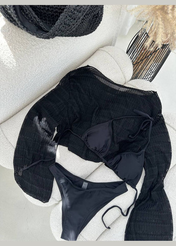 Черный летний стильный купальник в комплекте с накидкой раздельный No Brand