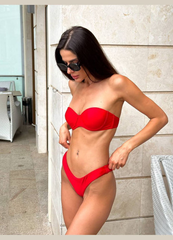 Червоний літній стильний яскравий купальник роздільний No Brand