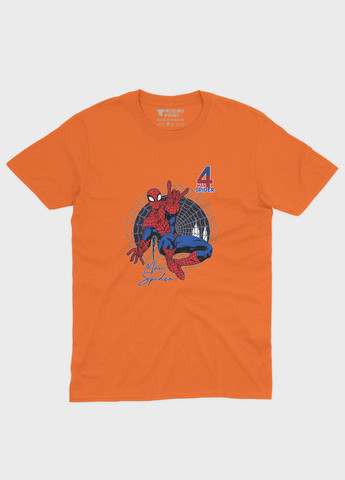 Оранжевая демисезонная футболка для девочки с принтом супергероя - человек-паук (ts001-1-ora-006-014-072-g) Modno