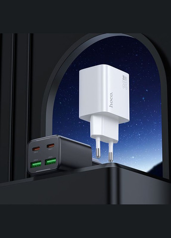 Зарядний пристрій із швидкою зарядкою 30W та кабелем Type-C to Type-C N56 |2Type-C/2USB| Чорний Hoco (337351625)