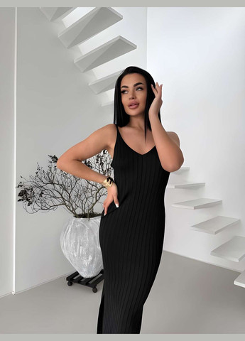 Жіноча літня трикотажна в'язана сукня сарафан на бретельках літо чорний чорна No Brand (341675975)