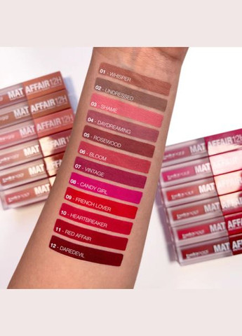 Стойкая и матовая помада Mat Affair 12H Стойкие матовые помады - 08 Candy Girl 4.4мл Bellaoggi (307497483)