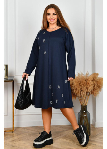 Темно-синя спортивна, повсякденний, кежуал трикотажна сукня батал обробка зі страз вільний крій а-силует No Brand