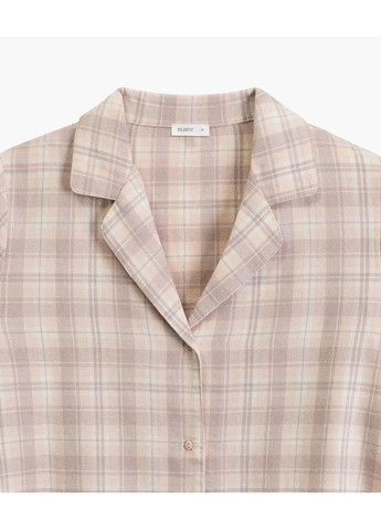 Светло-бежевая зимняя пижама женская фланелевая в клетку nlp 505 /2 рубашка + брюки Atlantic