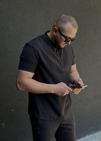 Черная классическая, повседневный, кэжуал рубашка однотонная MonsterBrand