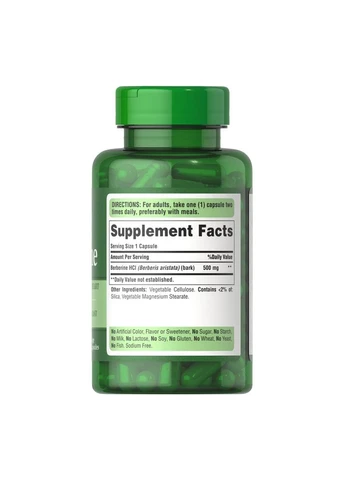 Берберін гідрохлорид Puritan's Pride Berberine 500 mg, 60 капсул для підтримки здоров'я серця Puritans Pride (378789129)